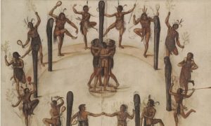 Were they slaughtered? This painting by White shows native North Americans dancing in a religious ceremony during an expedition in 1585. Many believe the ‘lost colony’ were massacre by American Indians
